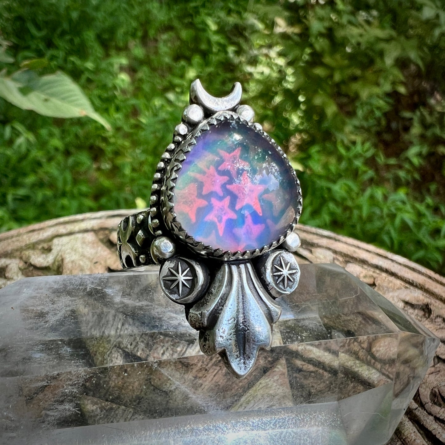 Aurora Opal Stargazer Ring ~ Size 8