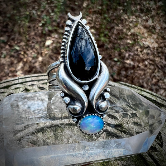 Black Onyx & Opal Temptress Ring ~ Size 8.5