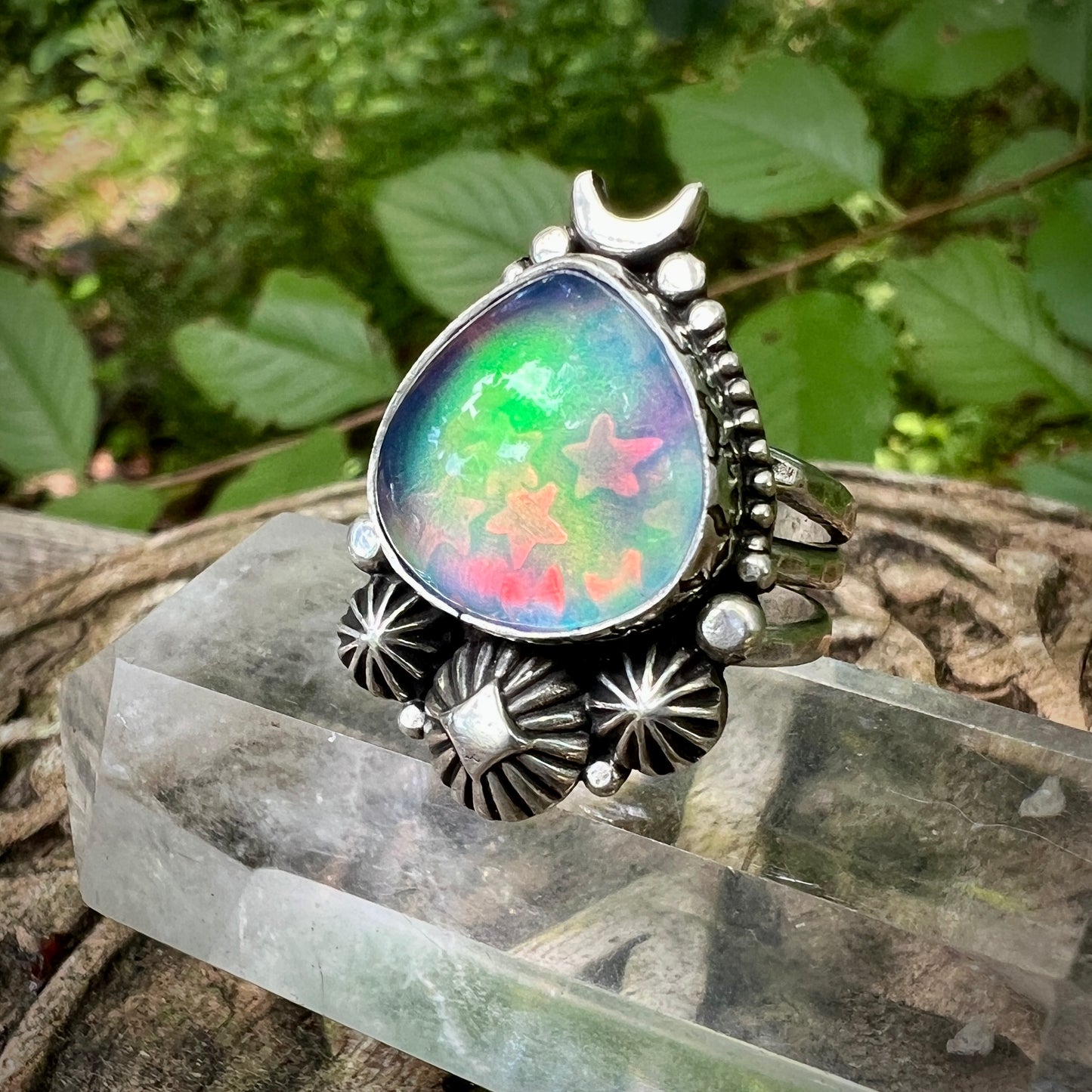 Aurora Opal Stargazer Ring ~ Size 7.5