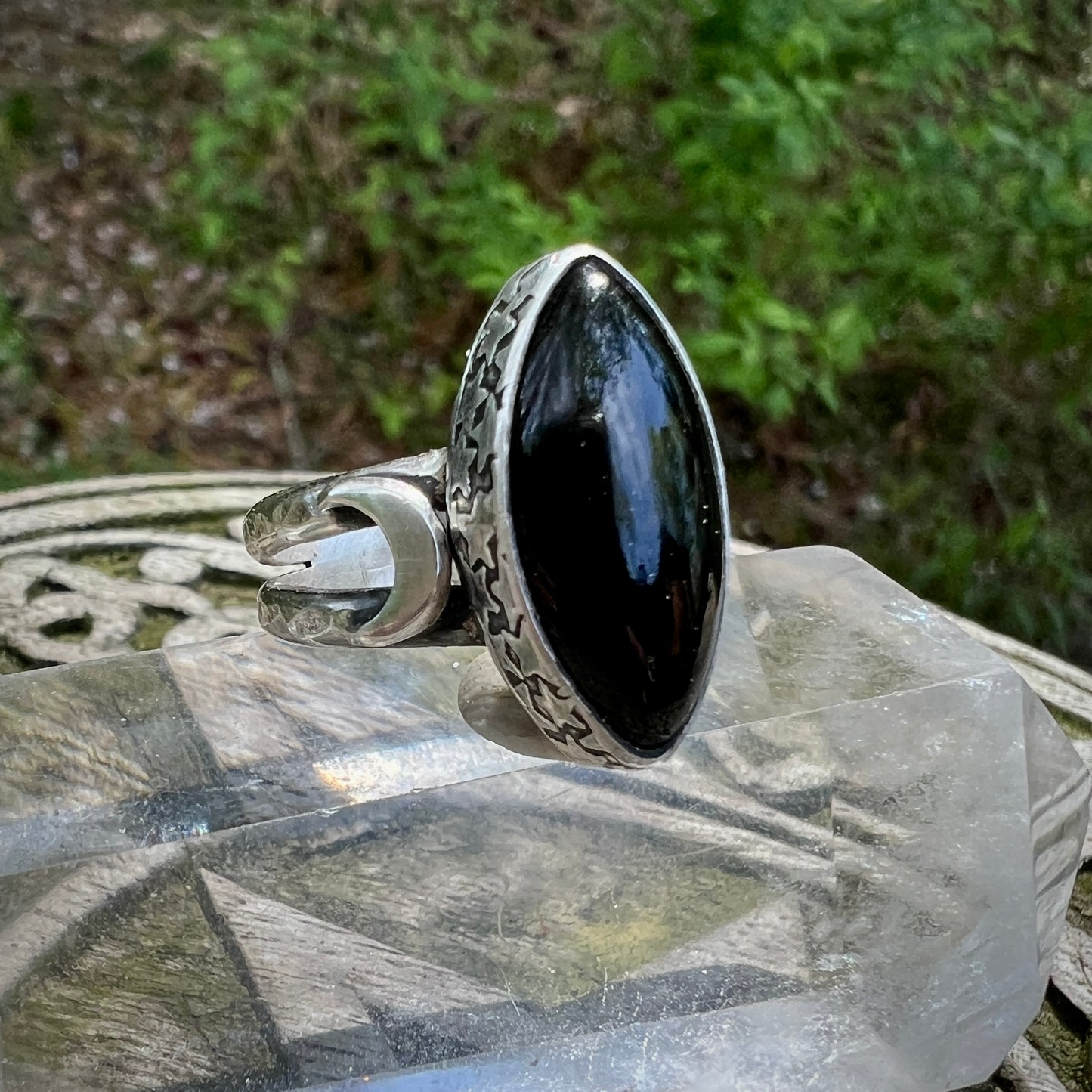 **Made-to-Order** Black Onyx Moon Ring