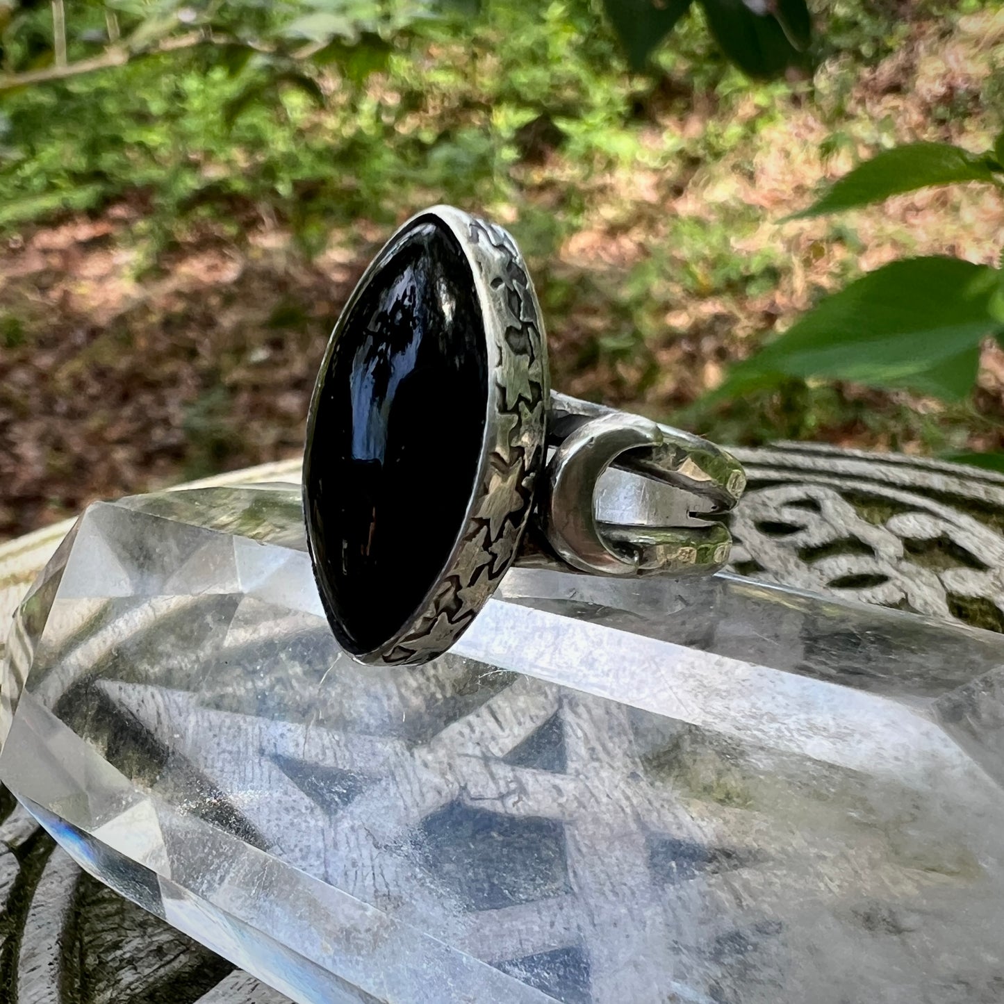 **Made-to-Order** Black Onyx Moon Ring