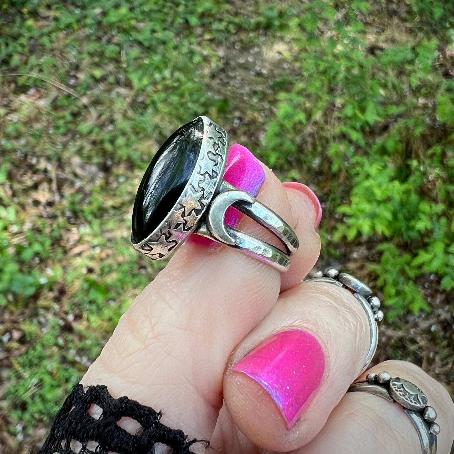 **Made-to-Order** Black Onyx Moon Ring