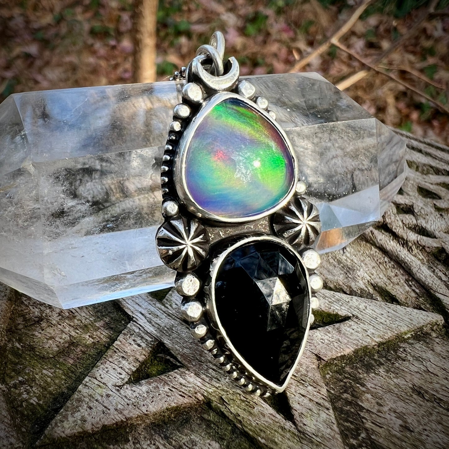 Aurora Opal & Black Onyx Pendant