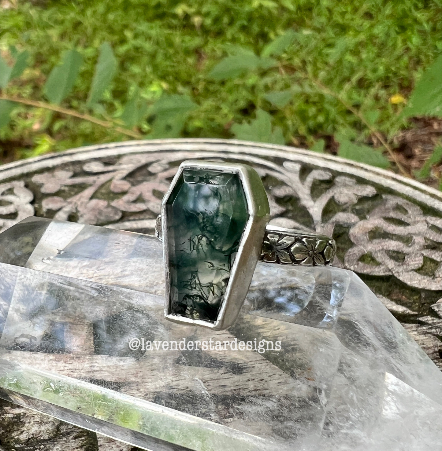 Moss Agate Coffin Ring ~ Size 7.5