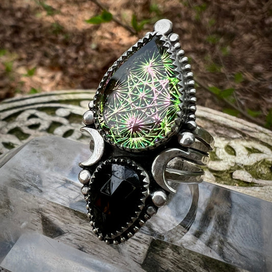 **Made-to-Order** Kaleidoscope & Black Onyx Moon Ring