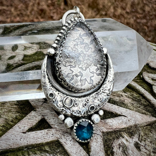 Quartz & Kyanite Moon Pendant