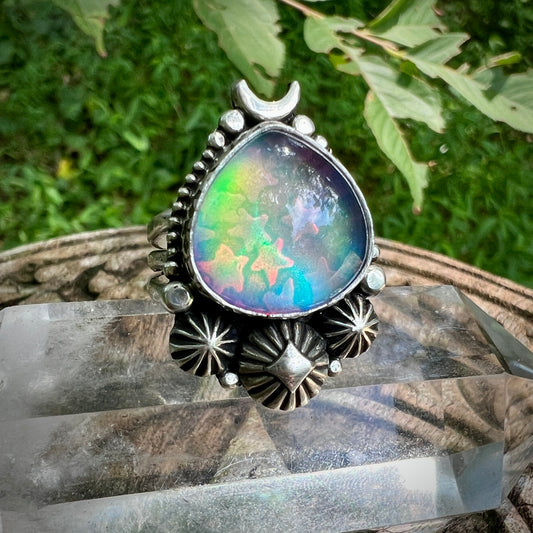 Aurora Opal Stargazer Ring ~ Size 7.5