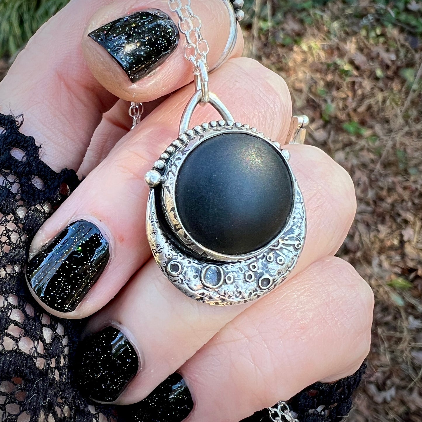 Black Jade Moon Pendant