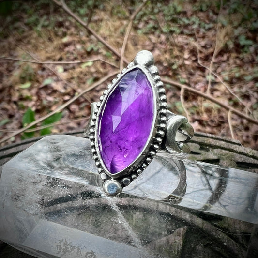Amethyst Moon Ring ~ Size 8