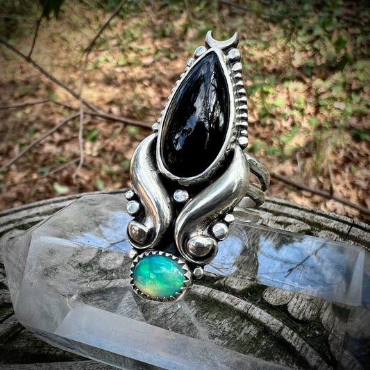 Black Onyx & Opal Temptress Ring ~ Size 6
