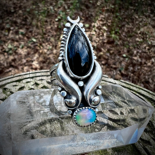 Black Onyx & Opal Temptress Ring ~ Size 6