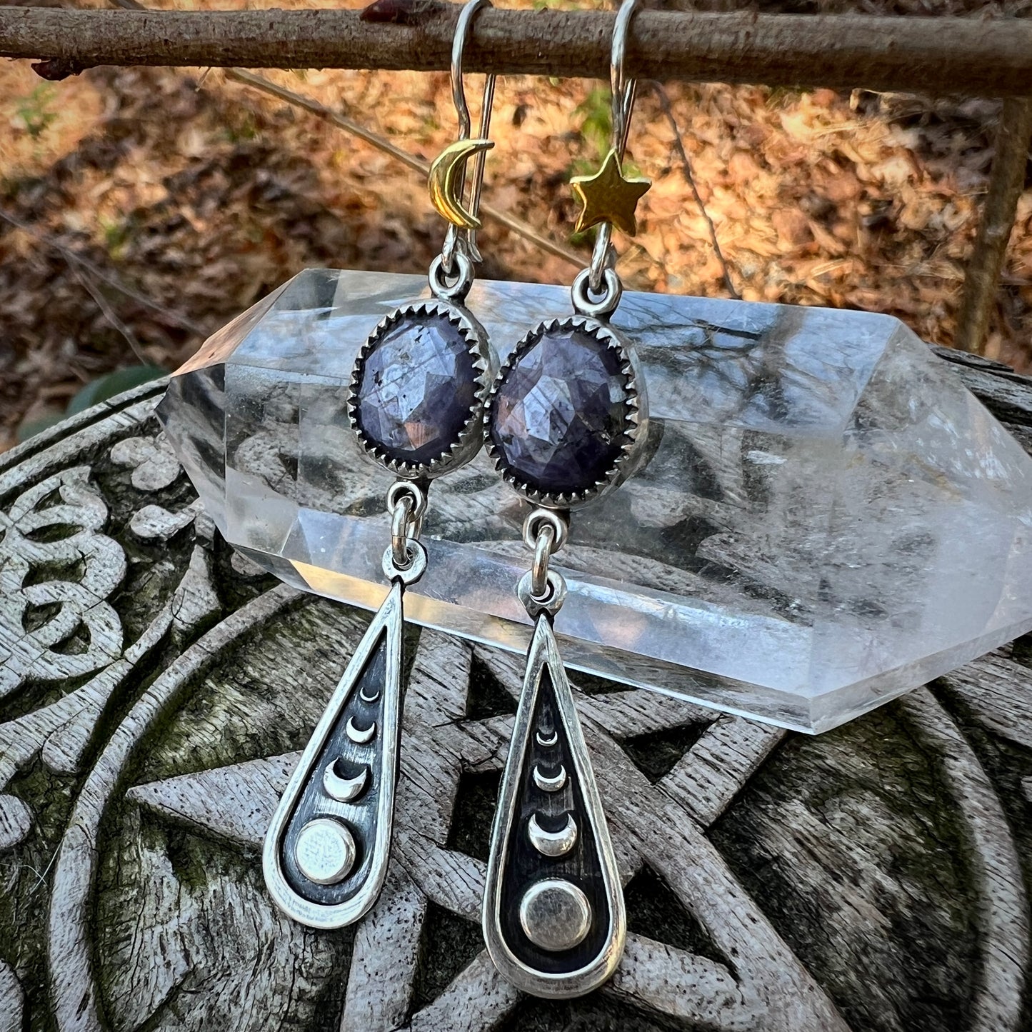 Moon Phase Earrings ~ Star Sapphire