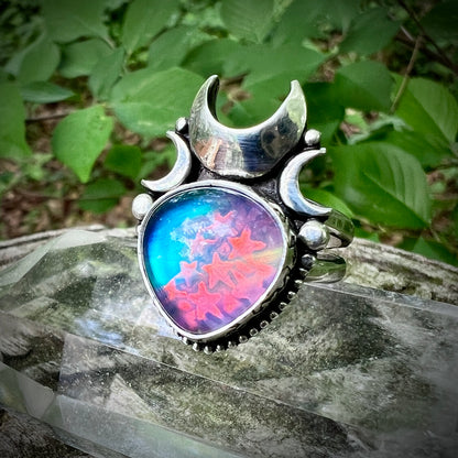 Aurora Opal Moon Ring ~ Size 8