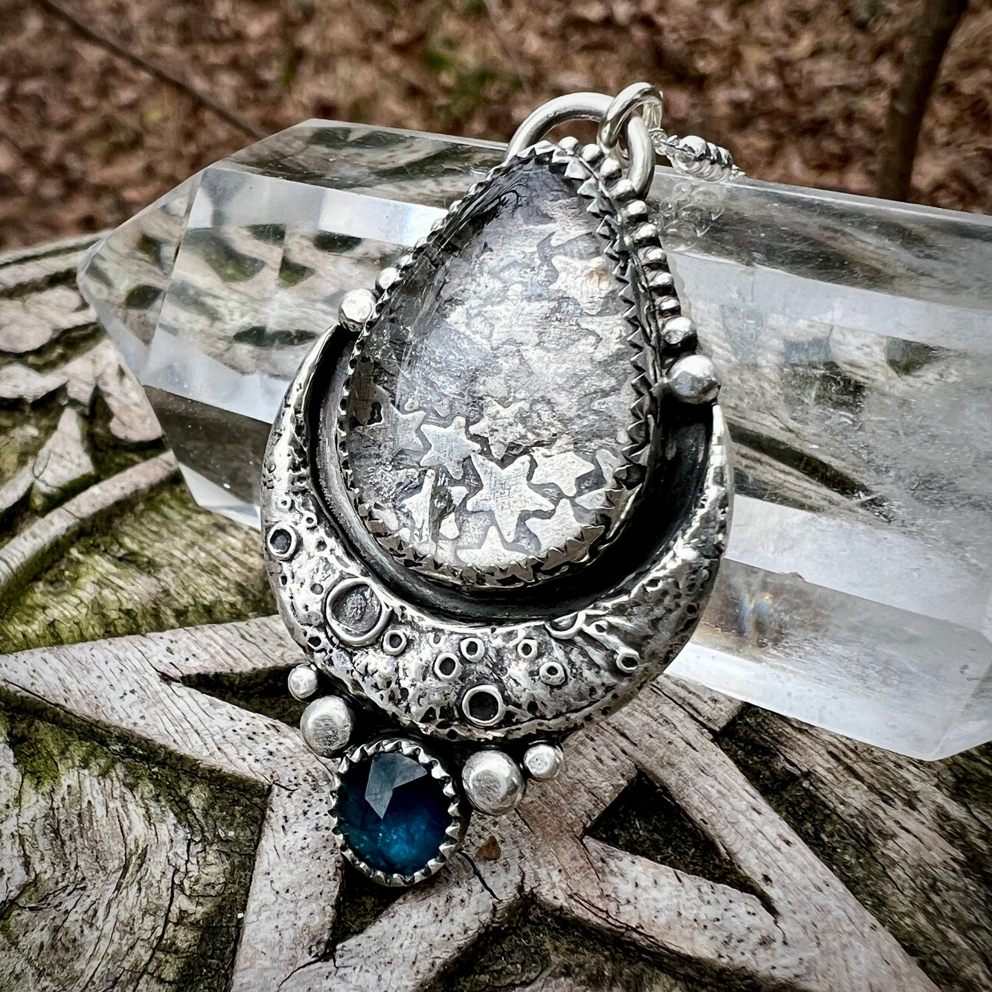 Quartz & Kyanite Moon Pendant