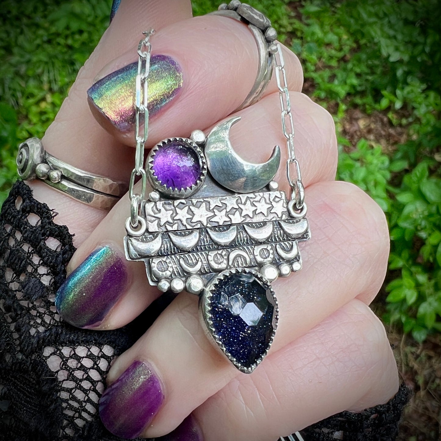 Moonlit Tomes ~ Amethyst & Blue Goldstone