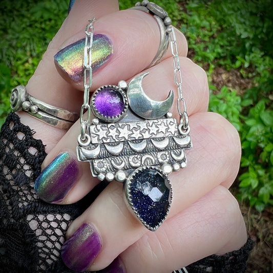Moonlit Tomes ~ Amethyst & Blue Goldstone