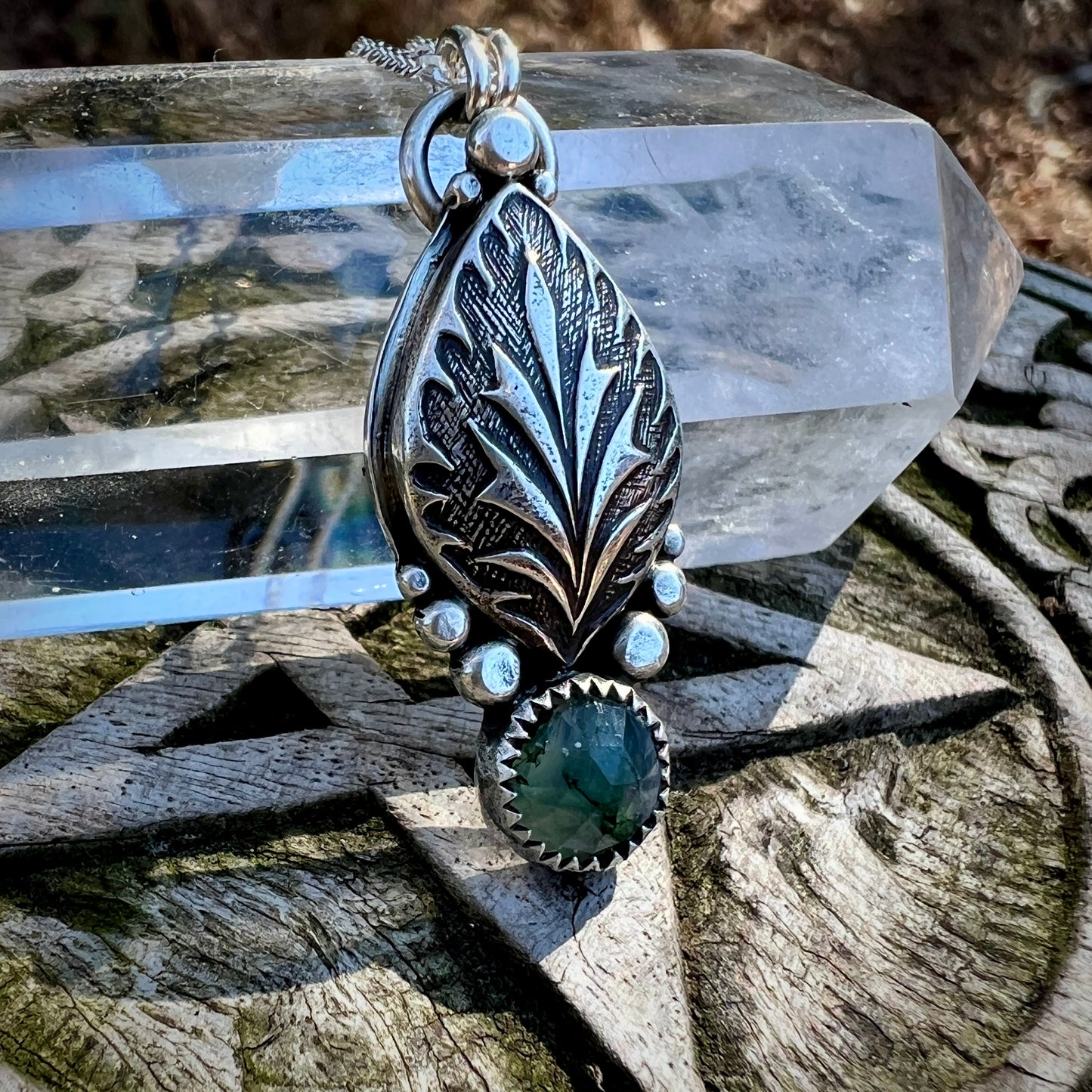 Elven Leaf Pendant ~ Moss Agate