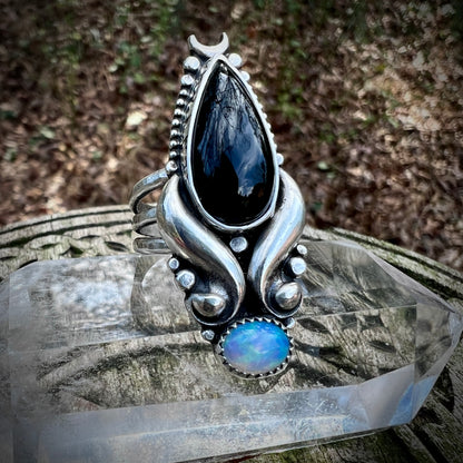 Black Onyx & Opal Temptress Ring ~ Size 8.5