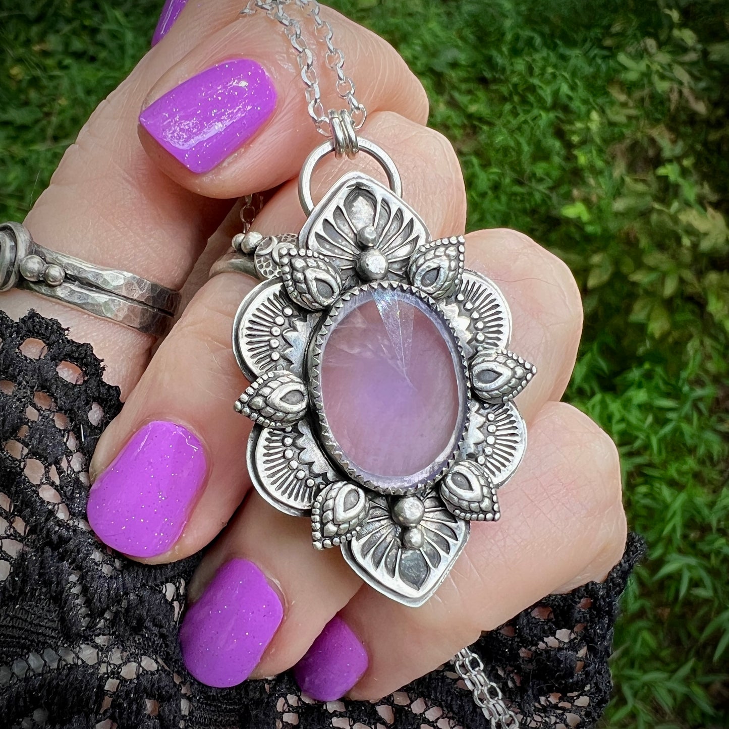 Pink Amethyst Mandala Pendant