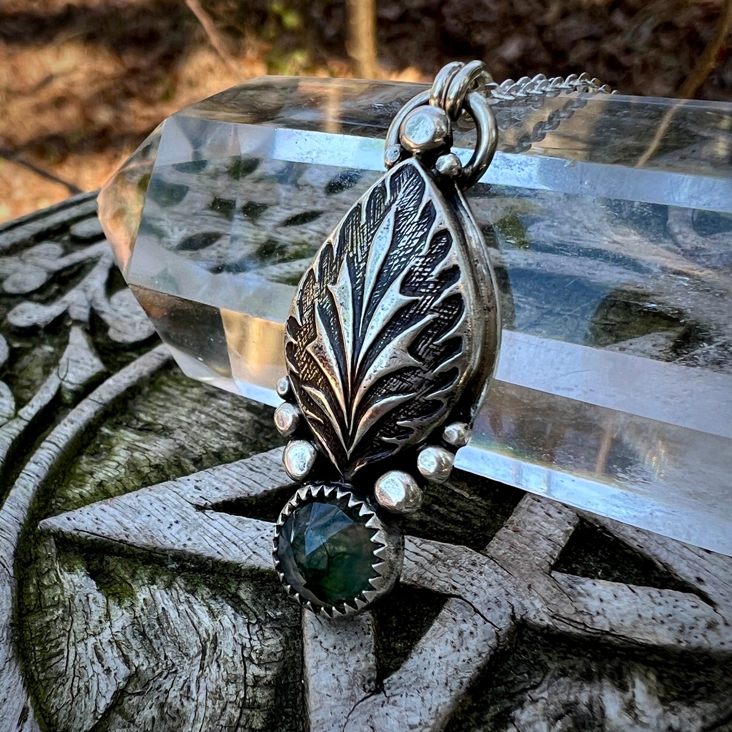 Elven Leaf Pendant ~ Moss Agate