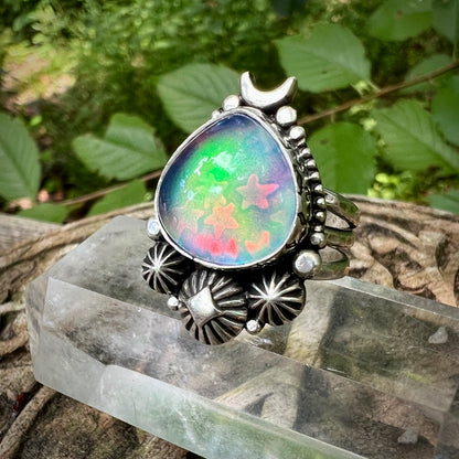Aurora Opal Stargazer Ring ~ Size 7.5
