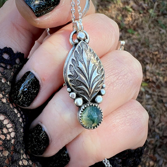 Elven Leaf Pendant ~ Moss Agate