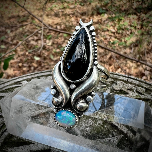 Black Onyx & Opal Temptress Ring ~ Size 8.5