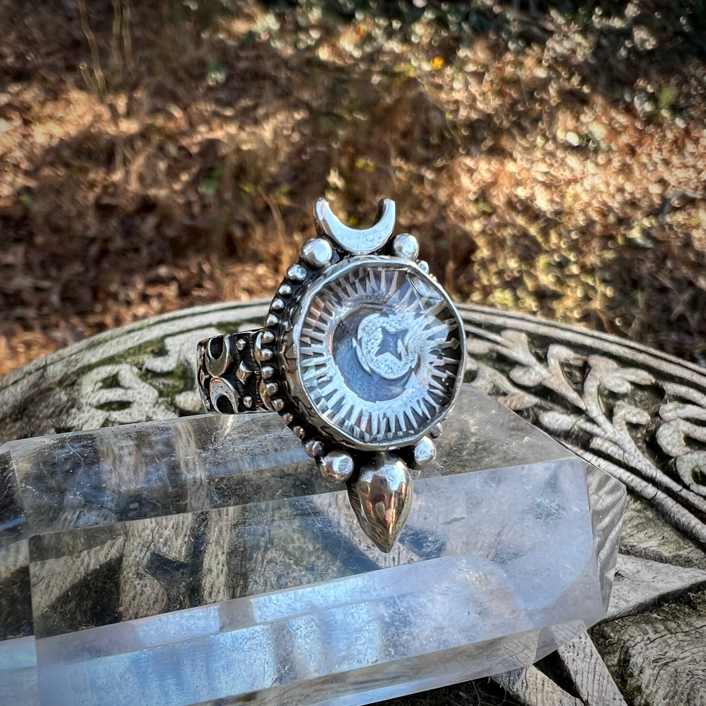 **Made-to-Size** Lunar Drop Ring ~ Quartz