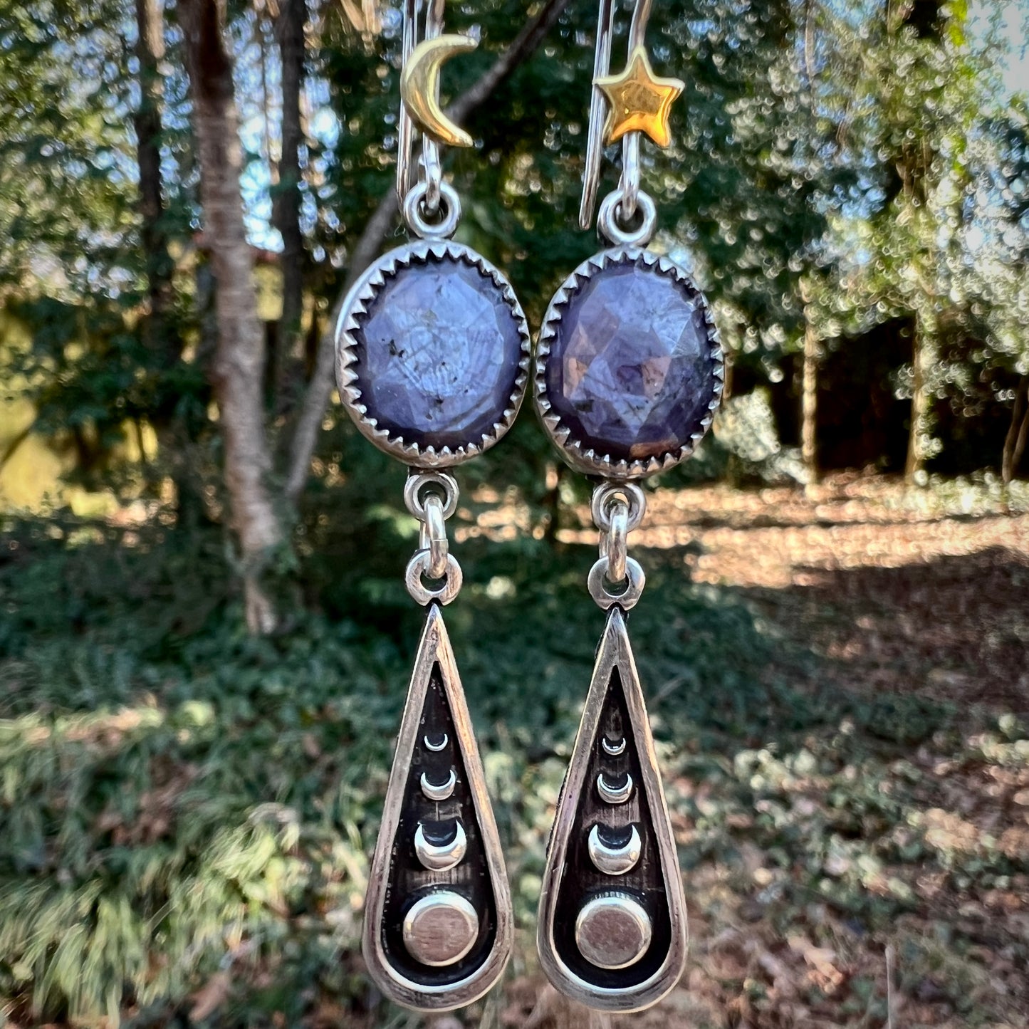 Moon Phase Earrings ~ Star Sapphire