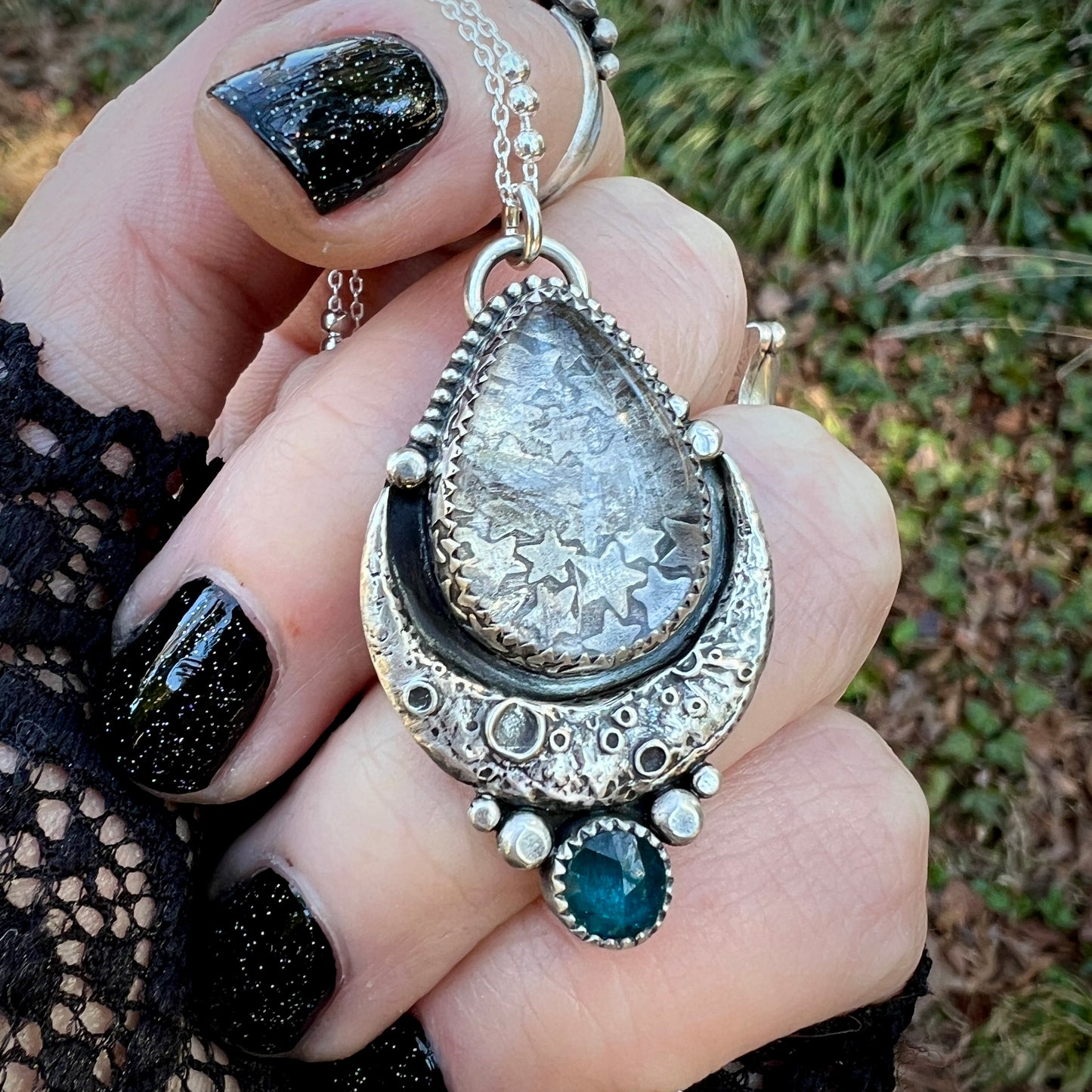 Quartz & Kyanite Moon Pendant