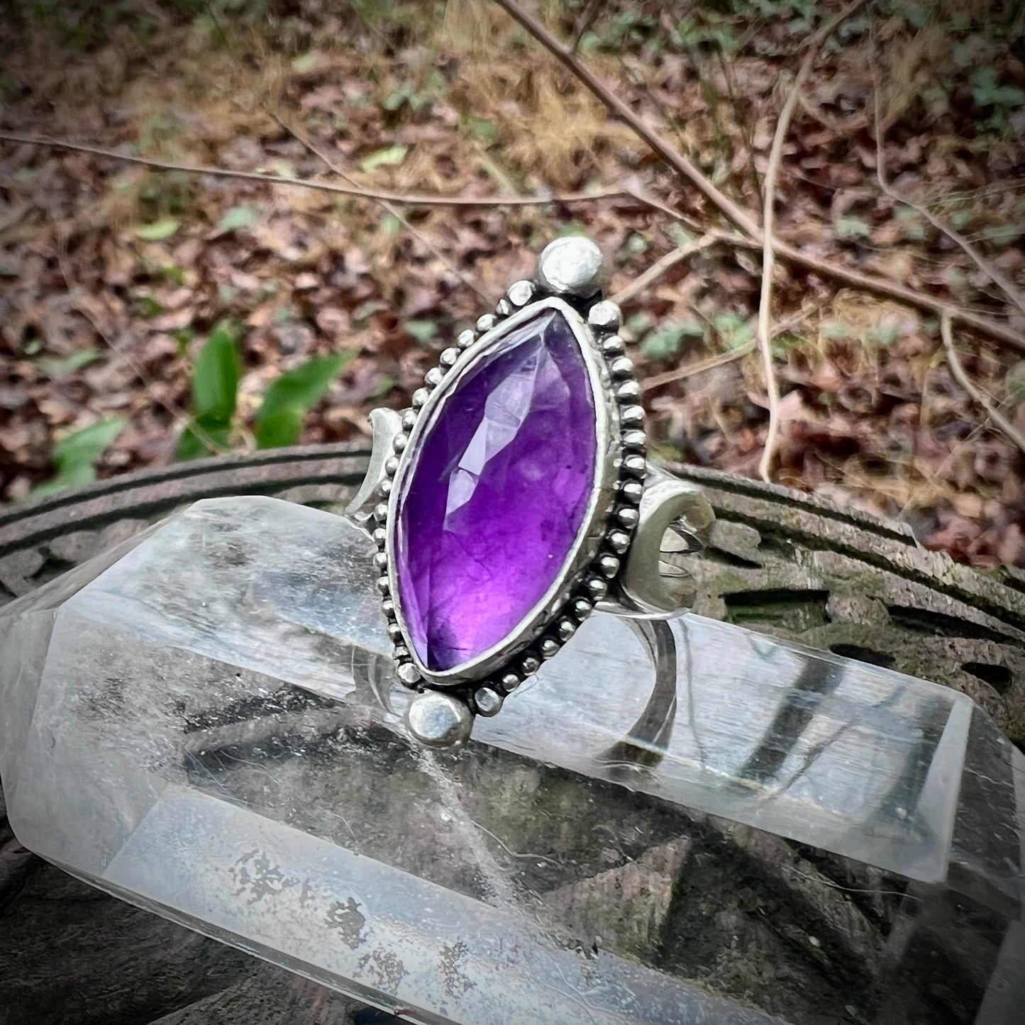 Amethyst Moon Ring ~ Size 7