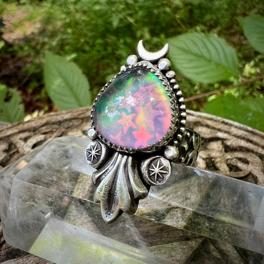 Aurora Opal Stargazer Ring ~ Size 8