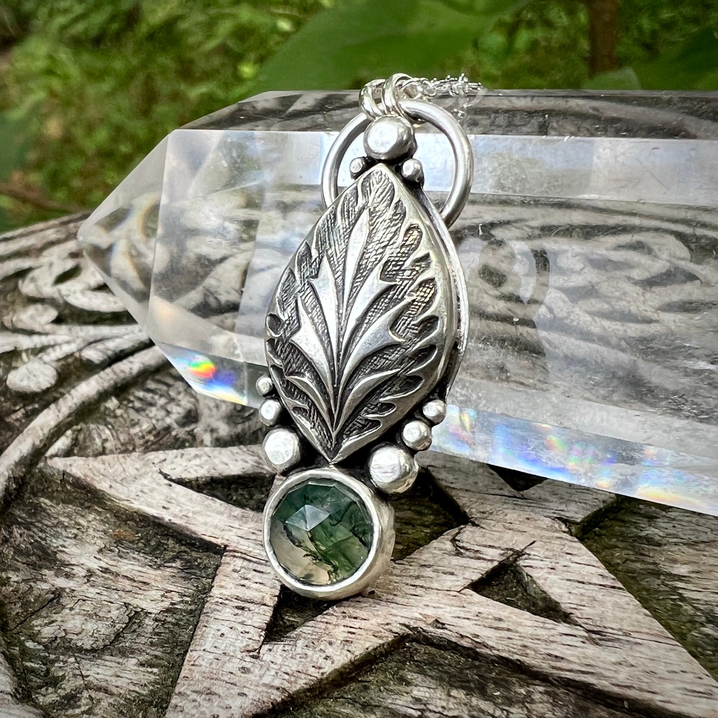 Moss Agate Elven Leaf Pendant