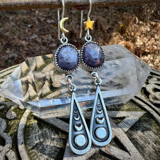 Moon Phase Earrings ~ Star Sapphire