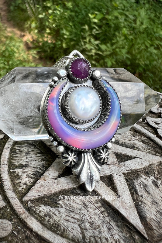Aurora Opal, Pearl & Star Ruby Lunar Dream Pendant