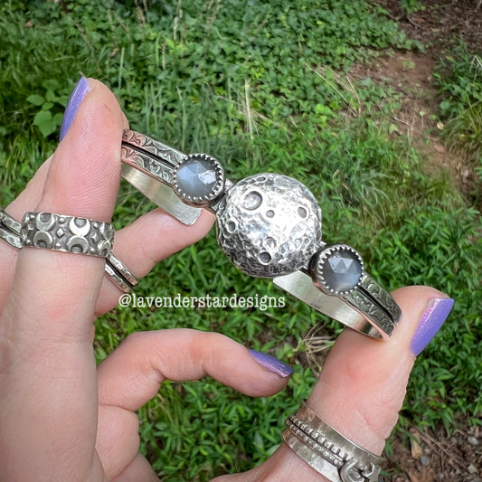 Gray Moonstone Full Moon Cuff Bracelet ~ Size 7