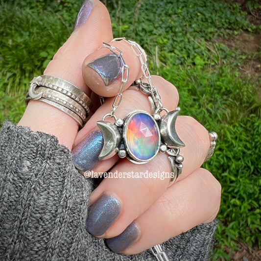 Aurora Opal Triple Moon Pendant