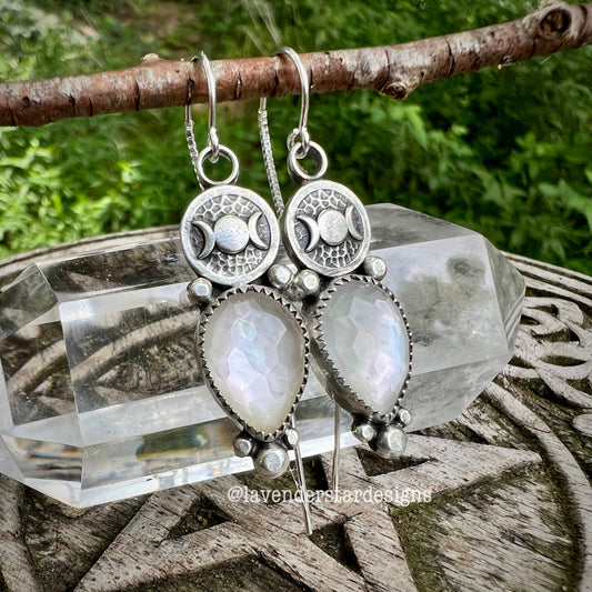 Mother of Pearl Triple Moon Threader Earrings