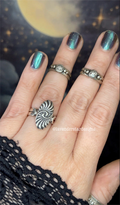 **Made-to-Order** Swirly Moon Ring