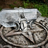Rutilated Quartz Triple Moon Goddess Pendant