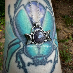 Star Sapphire Triple Moon Goddess Pendant