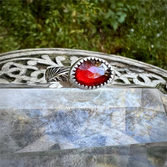 Garnet Flora Banded Ring ~ Size 7