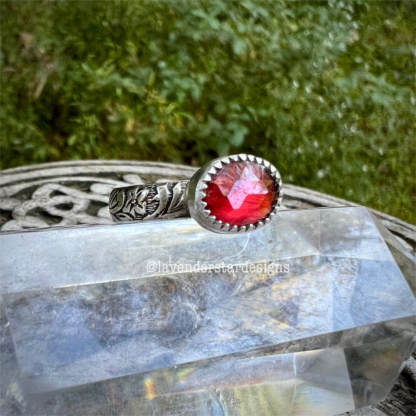 Garnet Flora Banded Ring ~ Size 7