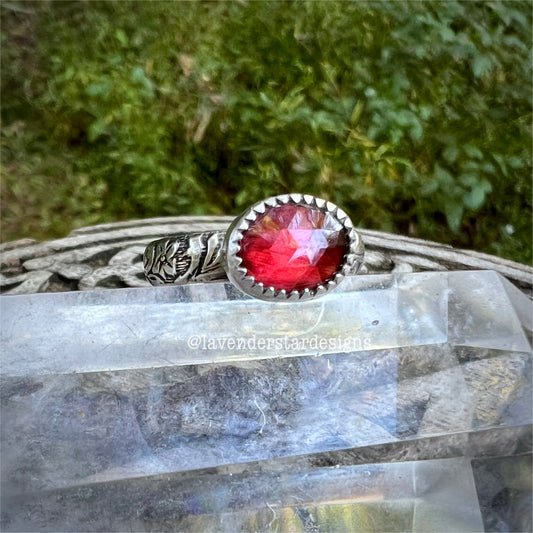 Garnet Flora Banded Ring ~ Size 7