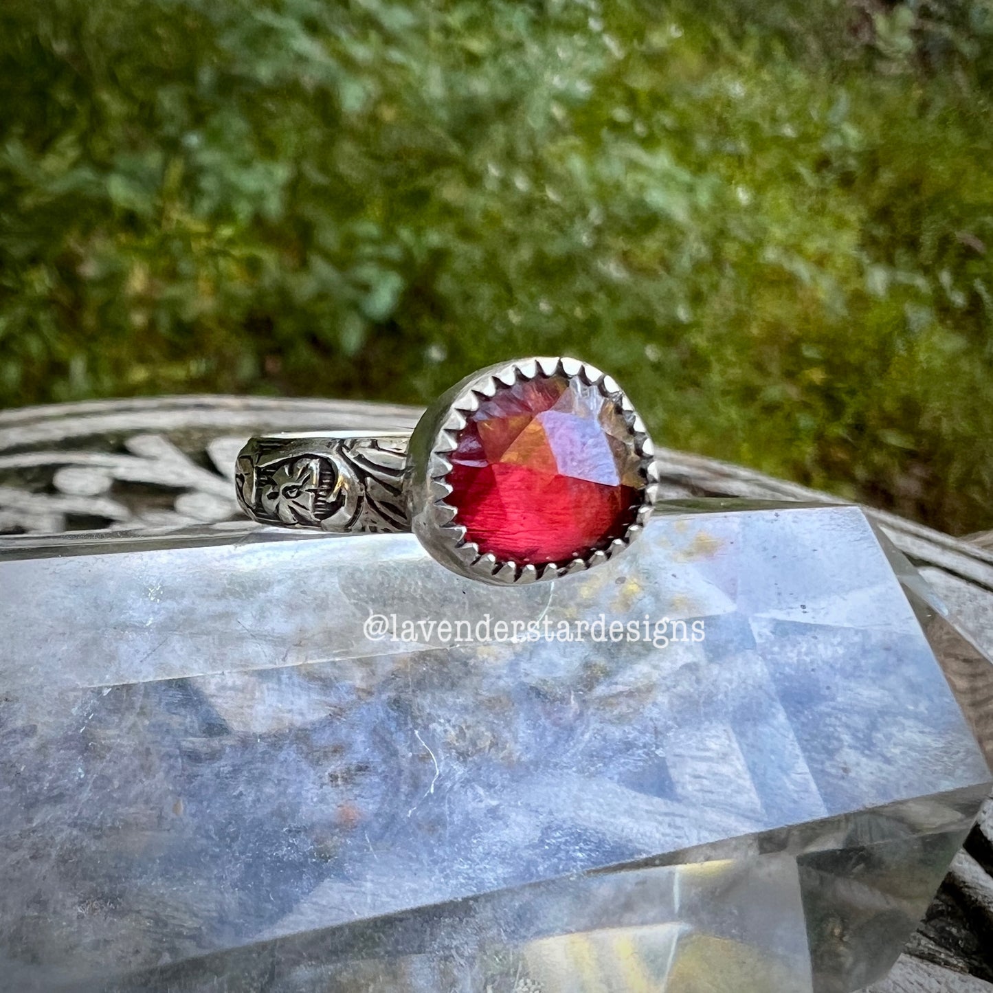 Garnet Flora Banded Ring ~ Size 6