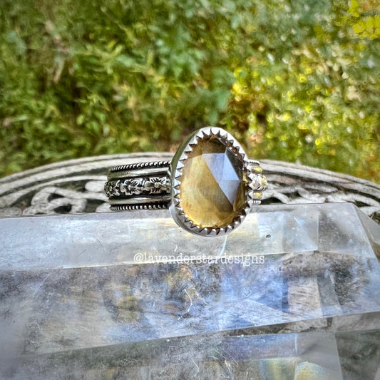 Citrine Flora Banded Ring ~ Size 8