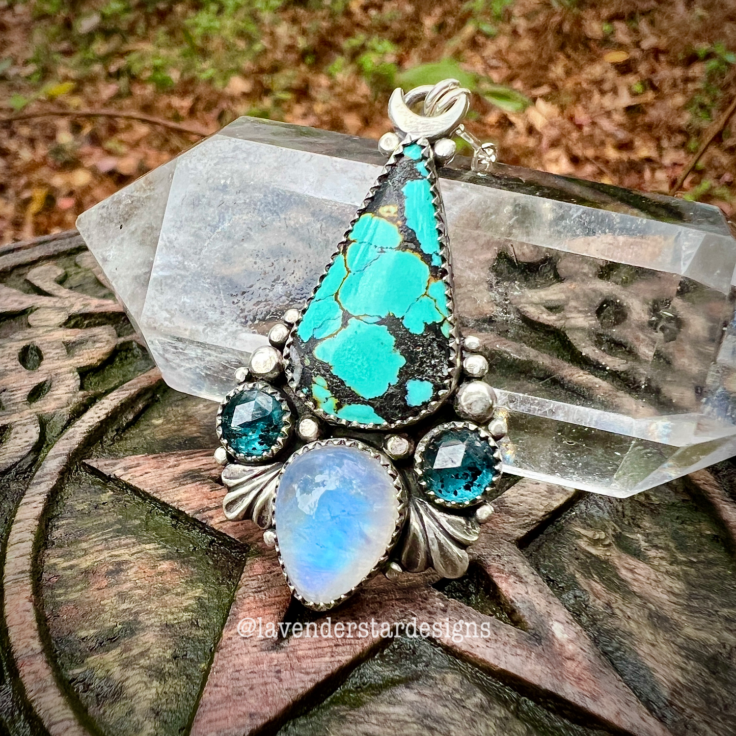 Turquoise, Moss Kyanite & Moonstone Pendant