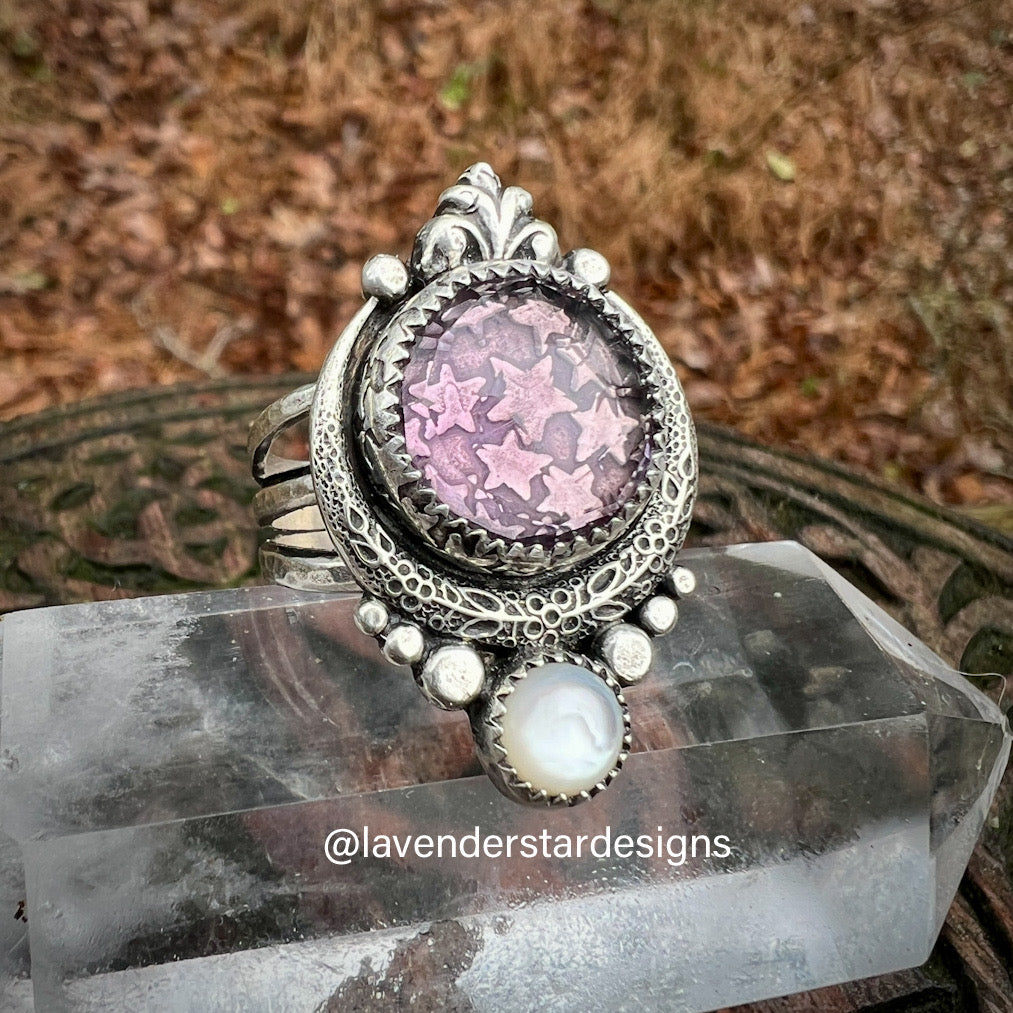 **Made-to-Size** Moonlight Ring ~ Pink Amethyst & Mother of Pearl