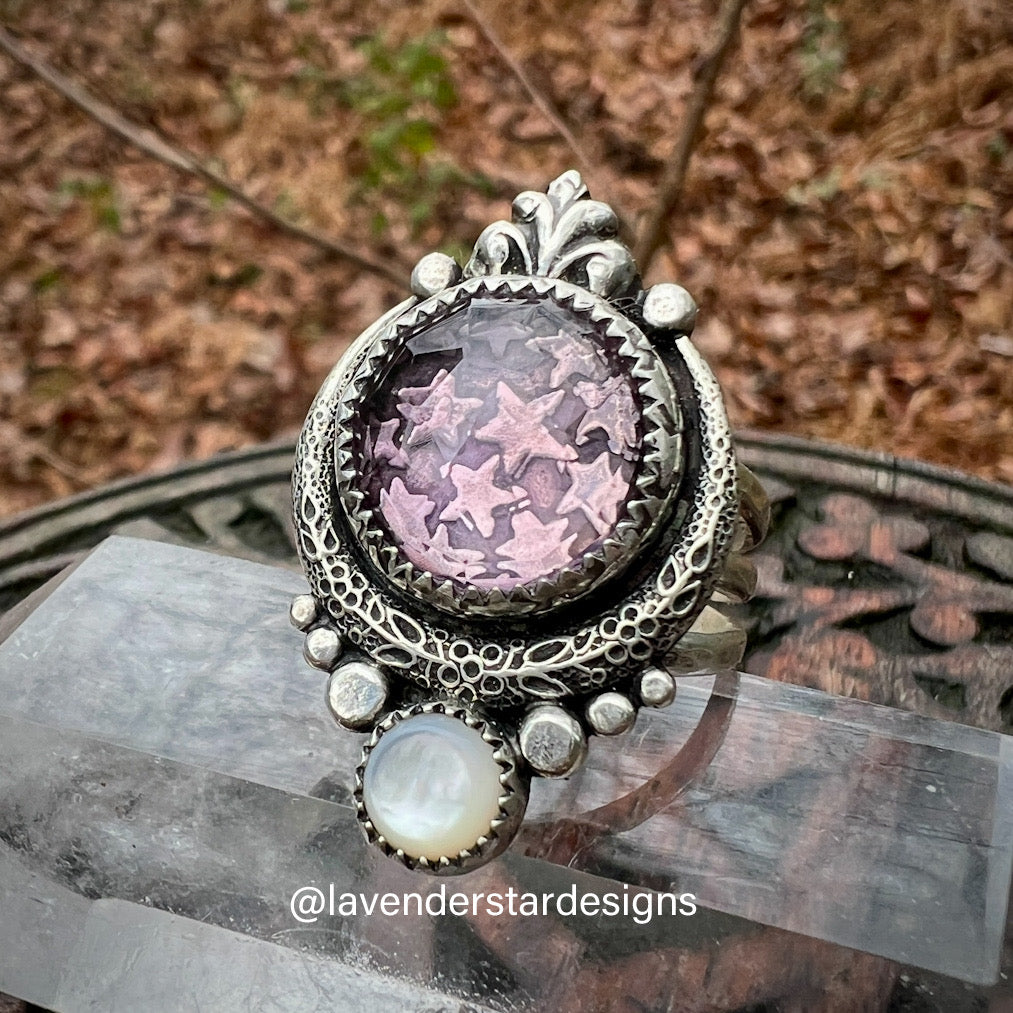 **Made-to-Size** Moonlight Ring ~ Pink Amethyst & Mother of Pearl