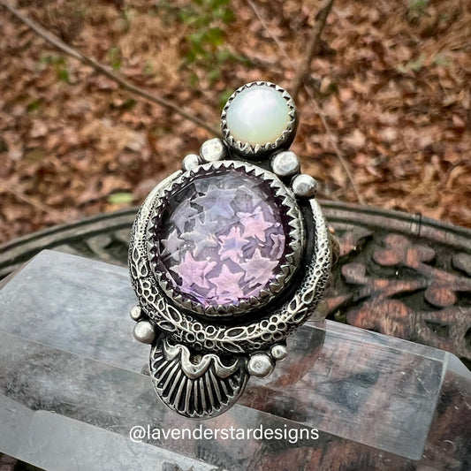 Moonlight Ring ~ Pink Amethyst & Mother of Pearl ~ Size 6